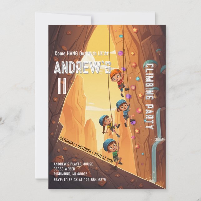 Invitación de cumpleaños para parque de escalada p (Anverso)