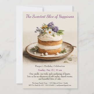 Invitación de cumpleaños para pastel con acuarela