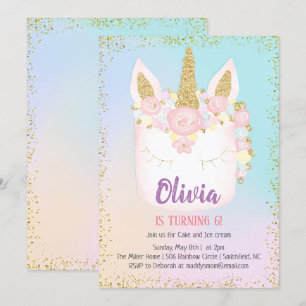 Invitación de cumpleaños para pastel de arcoíris d