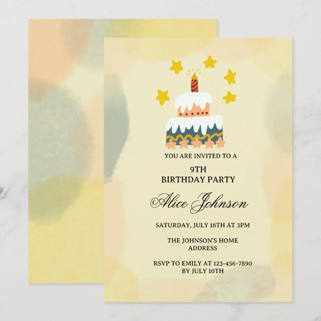 Invitación de cumpleaños para pastel de cumpleaños (Anverso / Reverso)