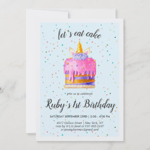 Invitación de cumpleaños para pastel de unicornio 