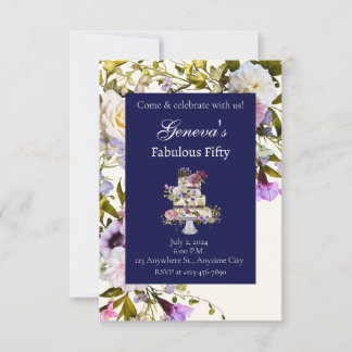 Invitación de cumpleaños para pastel floral crema