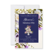 Invitación de cumpleaños para pastel floral de cre