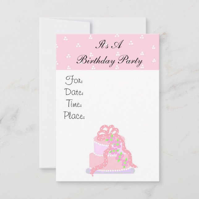 Invitación de cumpleaños para pastel rosa (Anverso)