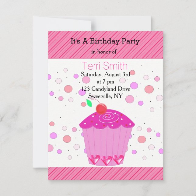 Invitación de cumpleaños para pastelito de cereza  (Anverso)