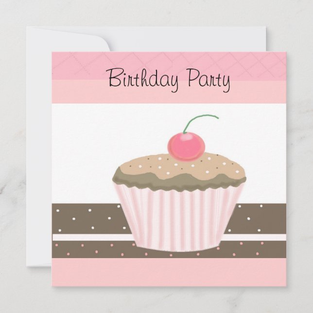 Invitación de cumpleaños para pastelito de rosa y  (Anverso)