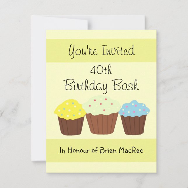 Invitación de cumpleaños para pastelito personaliz (Anverso)