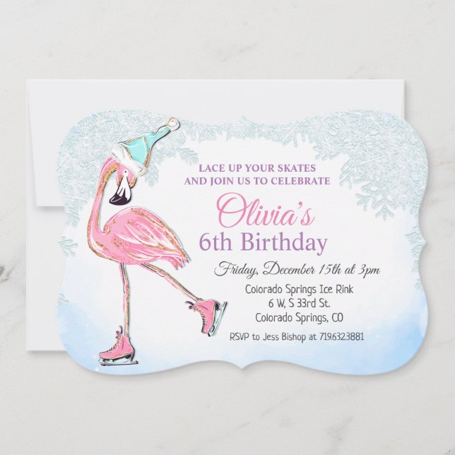 Invitación de cumpleaños para patinaje sobre hielo (Anverso)