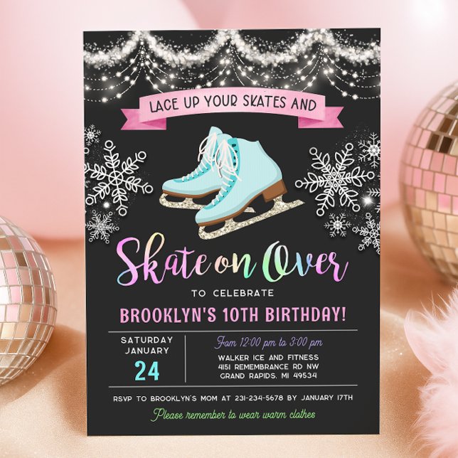 Invitación de cumpleaños para patinaje sobre hielo (Girl Ice Skating Birthday Invitation)