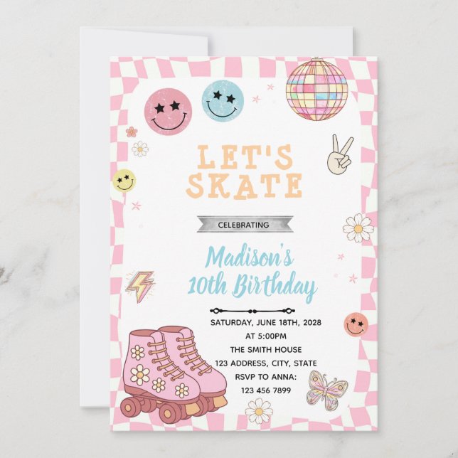 invitación de cumpleaños para patinar groovy (Anverso)