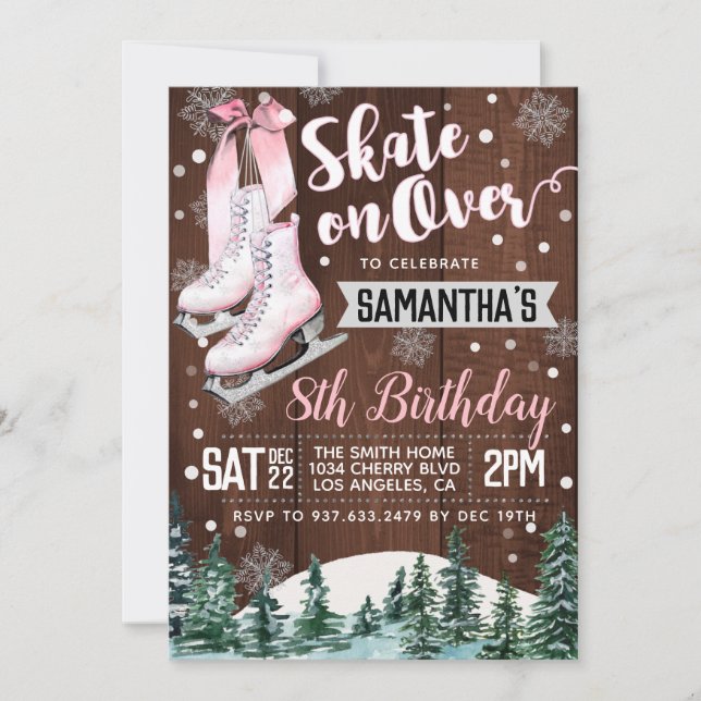 Invitación de cumpleaños para patinar sobre hielo (Anverso)