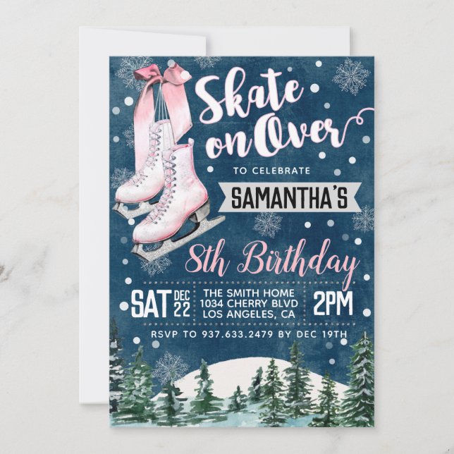 Invitación de cumpleaños para patinar sobre hielo (Anverso)