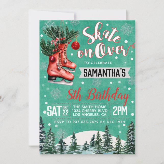 Invitación de cumpleaños para patinar sobre hielo (Anverso)