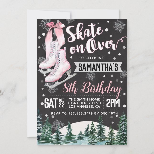 Invitación de cumpleaños para patinar sobre hielo (Anverso)