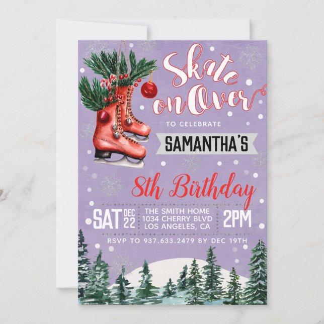 Invitación de cumpleaños para patinar sobre hielo (Anverso)
