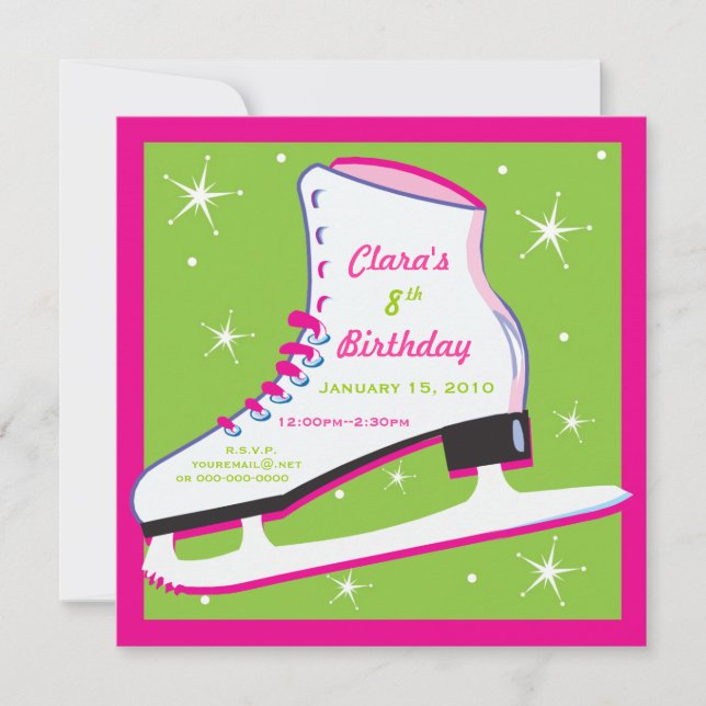 Invitación de cumpleaños para patinar sobre hielo  (Anverso)