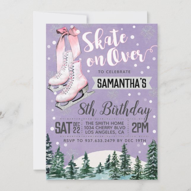 Invitación de cumpleaños para patinar sobre hielo (Anverso)