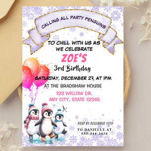 Invitación de cumpleaños para patinar sobre hielo