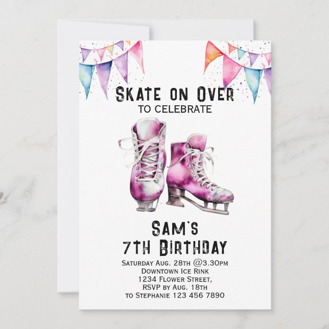 Invitación de cumpleaños para patinar sobre hielo  (Anverso)
