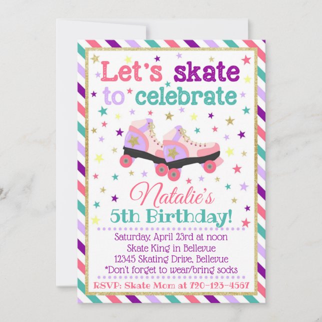 Invitación de cumpleaños para patinar sobre patina (Anverso)