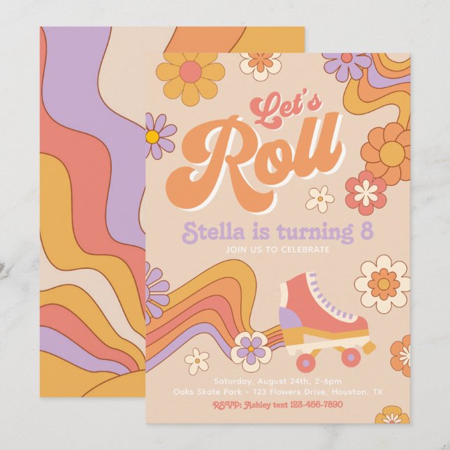 Invitación de cumpleaños para patinar sobre patina (Anverso / Reverso)