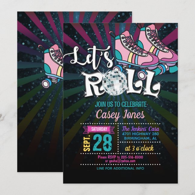Invitación de cumpleaños para patinar sobre patina (Anverso / Reverso)
