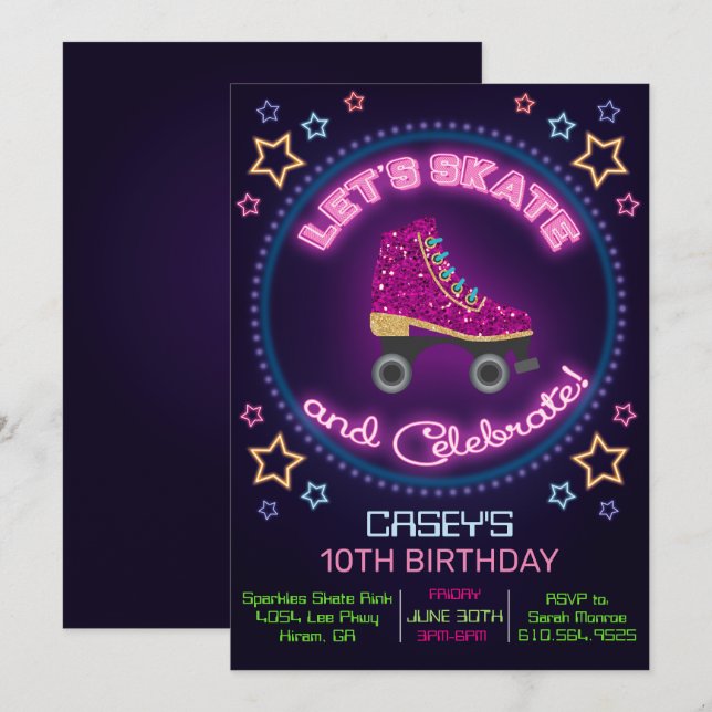 Invitación de cumpleaños para patinar sobre ruedas (Anverso / Reverso)