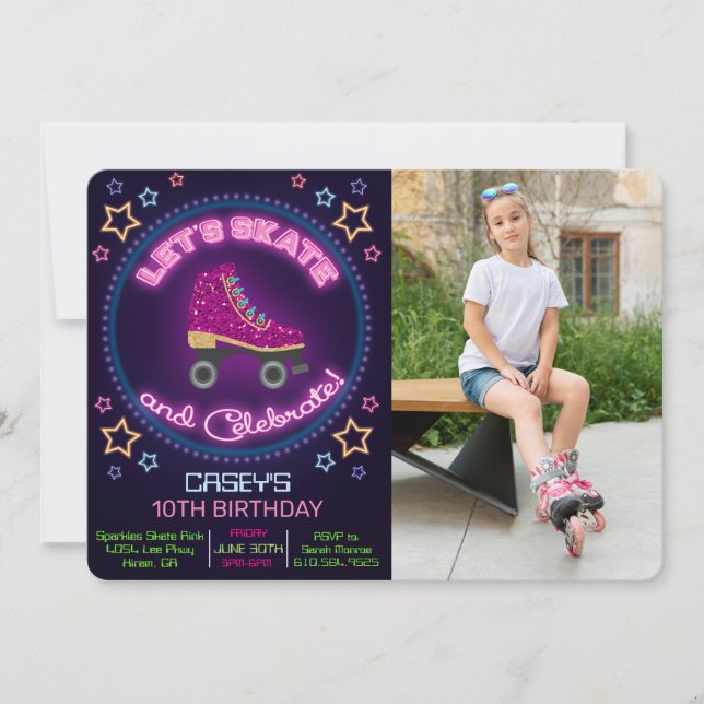 Invitación de cumpleaños para patinar sobre ruedas (Anverso)