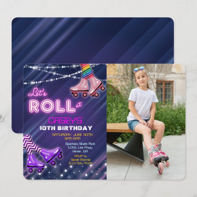 Invitación de cumpleaños para patinar sobre ruedas (Anverso / Reverso)