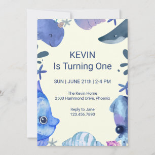 Invitación de cumpleaños para peces acuarela
