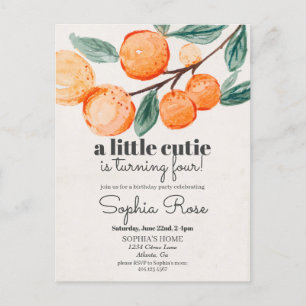 Invitación de cumpleaños para pequeña niña naranja