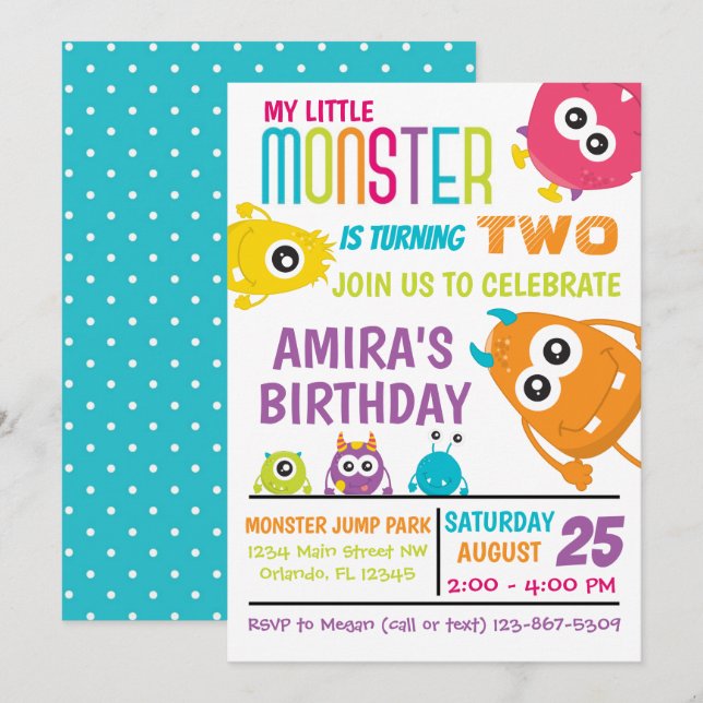 Invitación de cumpleaños para pequeño monstruo (Anverso / Reverso)