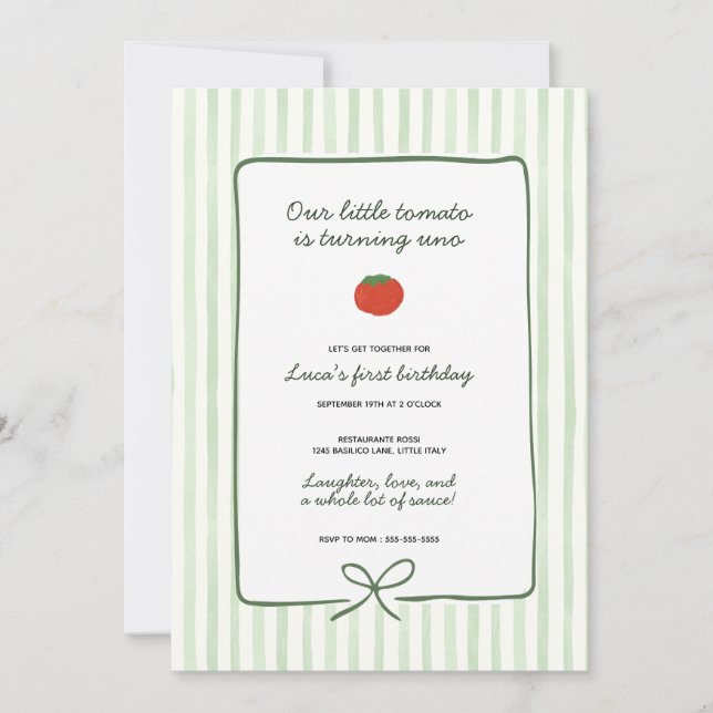 Invitación de cumpleaños para pequeño tomate (Anverso)