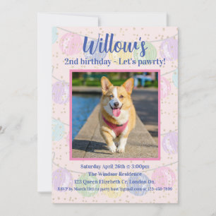 Invitación de cumpleaños para perro rosa