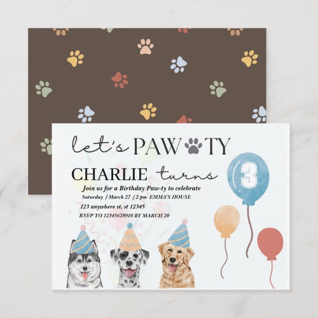 invitación de cumpleaños para perros traviesos (Anverso / Reverso)