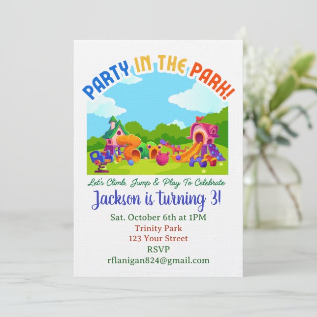 Invitación de cumpleaños para picnic al aire libre (Anverso de pie)