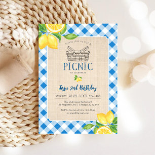 Invitación de cumpleaños para picnic clásico azul