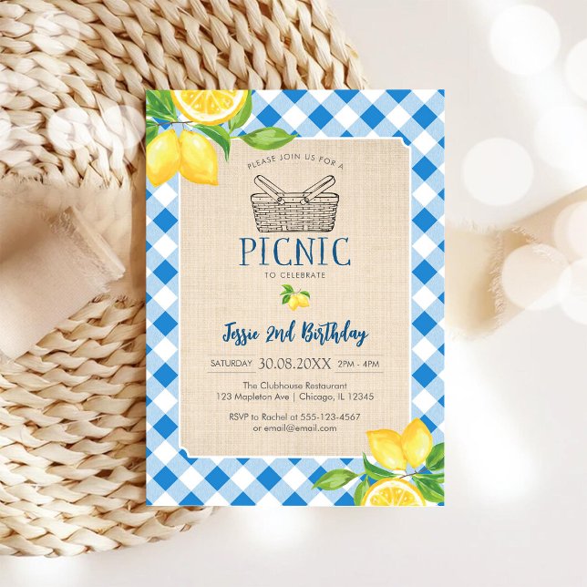 Invitación de cumpleaños para picnic clásico azul (Subido por el creador)