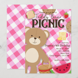 Invitación de cumpleaños para picnic de osito de p