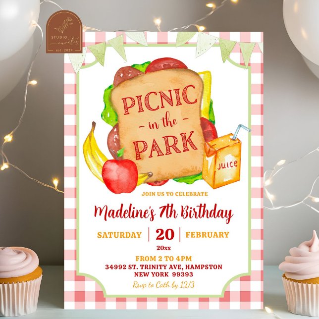 Invitación de cumpleaños para picnic rojo elegante (Subido por el creador)