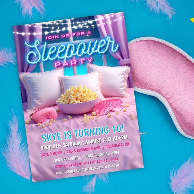 Invitación de cumpleaños para pijamada (Subido por el creador)