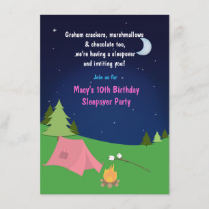 Invitación de cumpleaños para pijamada de camping