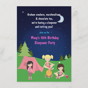 Invitación de cumpleaños para pijamada de camping 