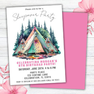 Invitación de cumpleaños para pijamada de camping