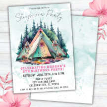 Invitación de cumpleaños para pijamada de camping