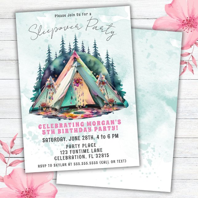 Invitación de cumpleaños para pijamada de camping (Subido por el creador)