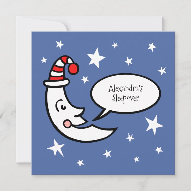 Invitación de cumpleaños para pijamada de Luna y E (Anverso)