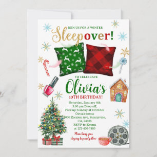 Invitación de cumpleaños para pijamada de Navidad