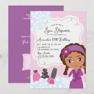 Invitación de cumpleaños para pijamada de spa para