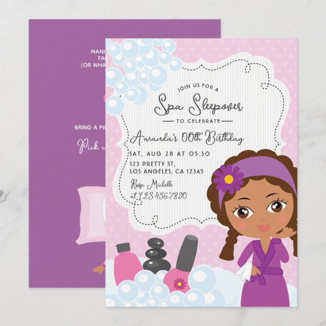Invitación de cumpleaños para pijamada de spa para (Anverso / Reverso)